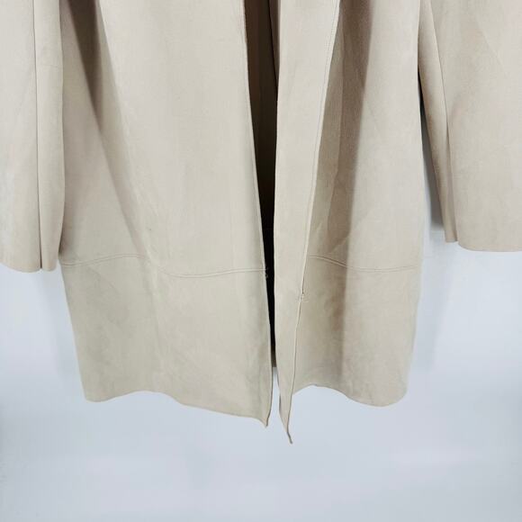 Magaschoni Long Coat Women’s Size L Beige Tan Open Front Minimalist Jacket - Picture 5 of 11
